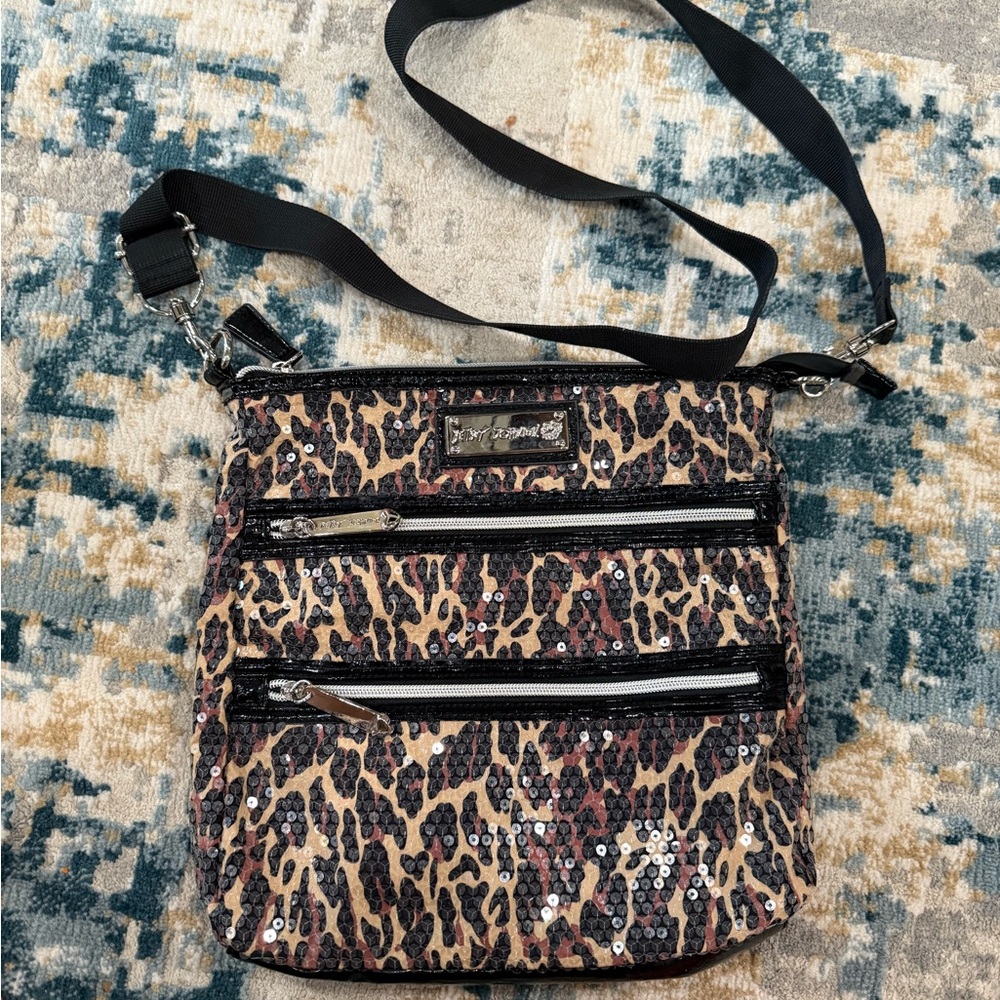 Betsey Johnson Leopard Print Sequin Crossbody Bag